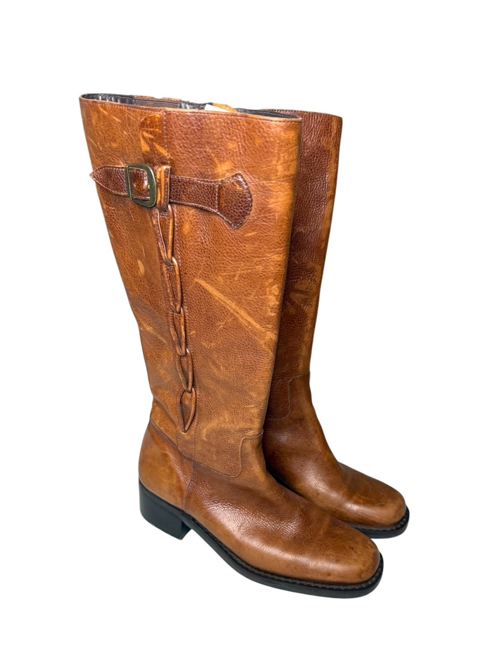 Brown Leather Knee High Braided Boots Size 8